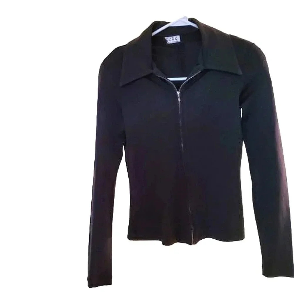BCBG black collared full zip longsleeve jacket Size XS